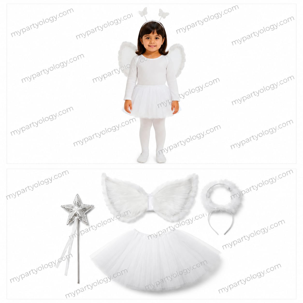 Angel White Halo Wings, Tutu Skirt & Headband Set (Pack of 3)