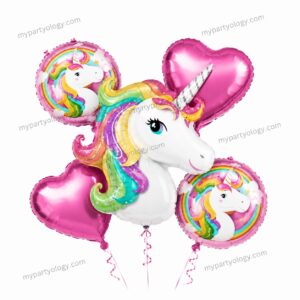 Unicorn Pink Heart Foil Balloon Set (Pack of 5)