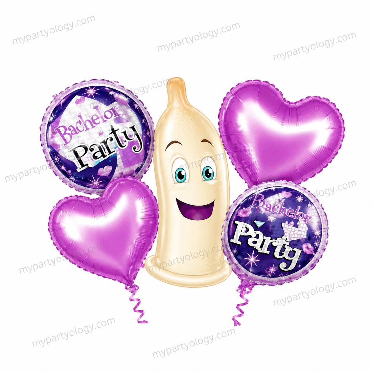 Bachelor Party Condom with Pink Heart Foil Balloons (Pack of 5)