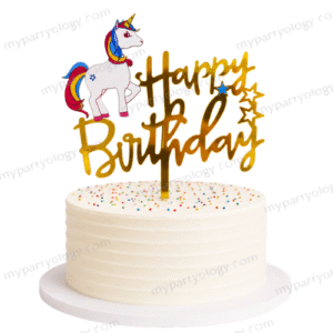 Happy Birthday Cursive Unicorn Cake Topper