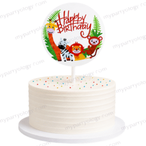 Jungle Happy Birthday Round Cake Topper
