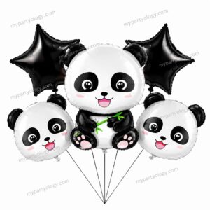 Panda Black Stars Foil Balloon Set (Pack of 5)