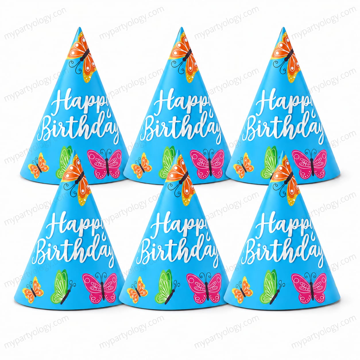 Happy Birthday Butterfly Paper Cone Hat Set (Pack of 6)
