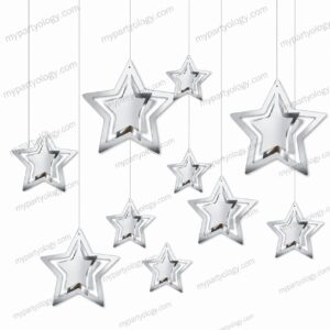 Silver 3D Star Hanging Decor Kit (Pack of 10)