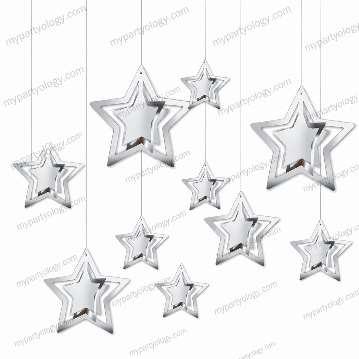 Silver 3D Star Hanging Decor Kit (Pack of 10)