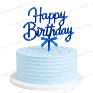 Happy Birthday Blue Metallic Cake Topper