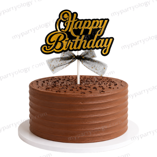 Happy Birthday Black Lace Bow Cake Topper