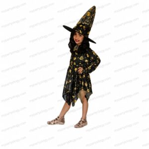 Witch Girl Black & Gold Costume With Hat