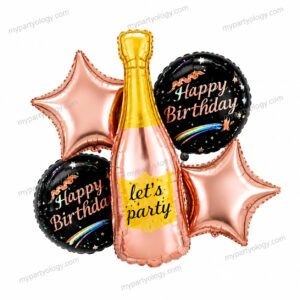 Lets Party Champagne Bottle Happy Birthday Foil Balloon Set (Pack of 5)