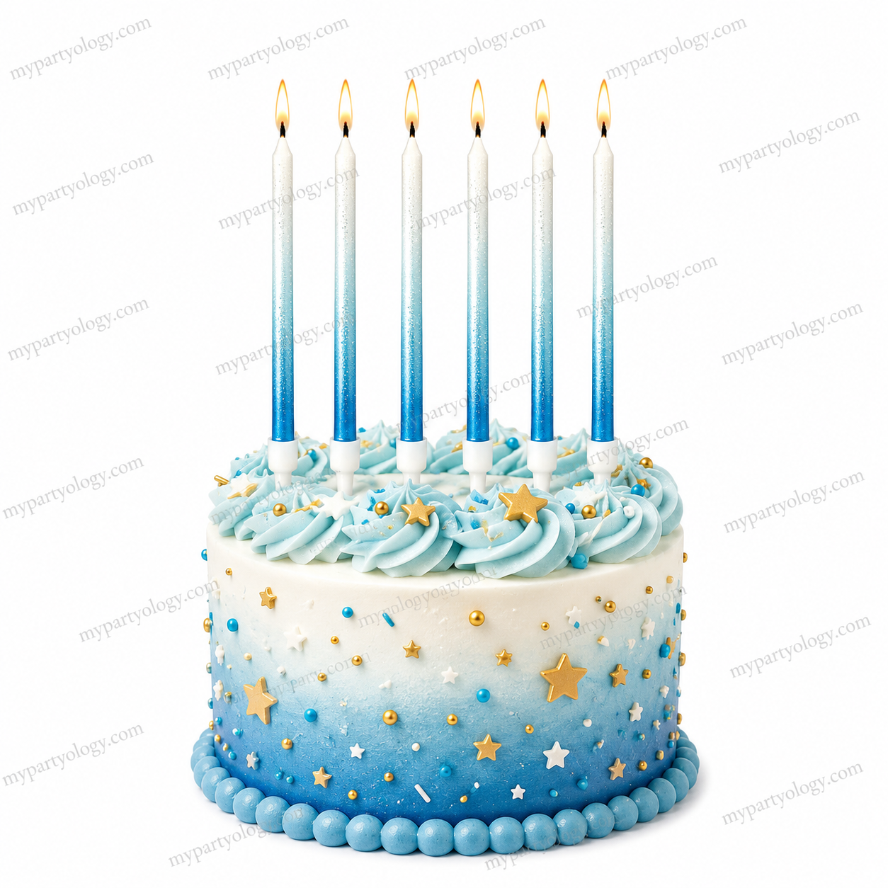 Light Blue Sparkling Ombre Candles (Pack of 6)