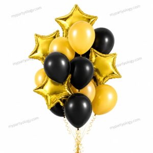 Gold Foil Stars /Gold and Black Latex Balloons set (Pack of 16)
