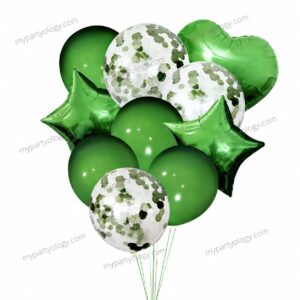 Green Heart/Star/Confetti Latex Balloon Set (Pack Of 10)