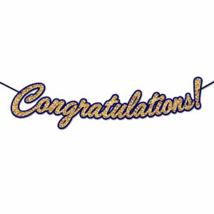 Congratulations Navy Blue & Gold Glitter Cursive Paper Banner