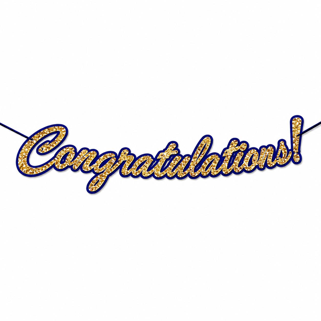 Congratulations Navy Blue & Gold Glitter Cursive Paper Banner