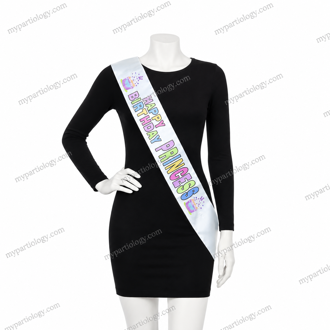 Princess Happy Birthday White Colourful Satin Sash