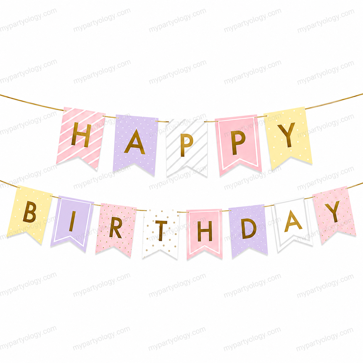 Happy Birthday Pastel Striped Paper Banner
