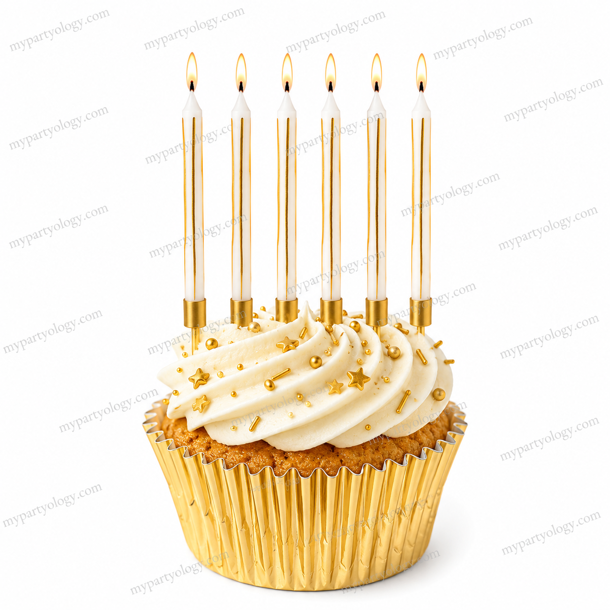 White Candles with Gold Stripes (Pack of 6)