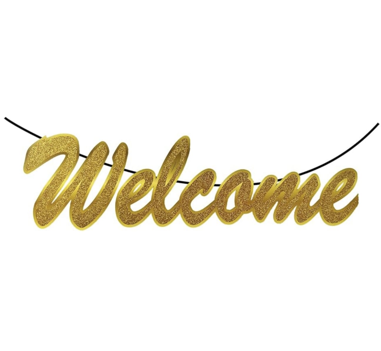 Welcome Gold Glitter Cursive Paper Banner