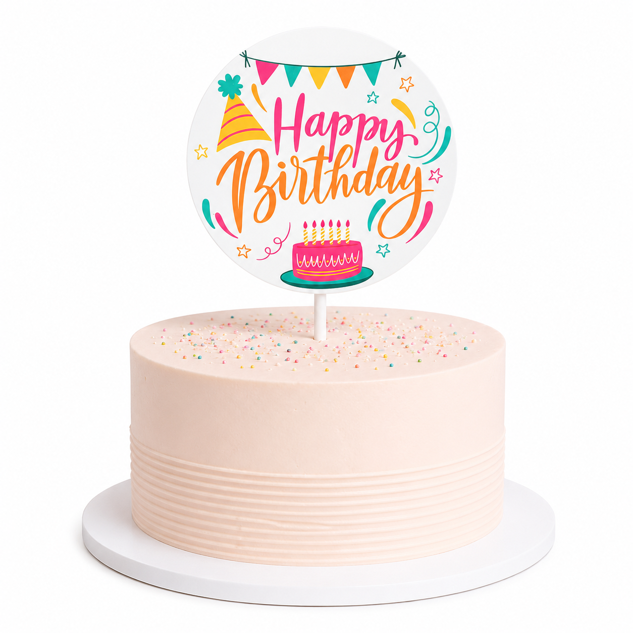 Happy Birthday Round Celebration Cake Topper
