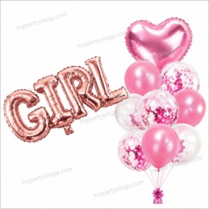 Girl Rose Gold 22'' Foil Banner With Latex & Foil Balloon Set (Pack of 11)
