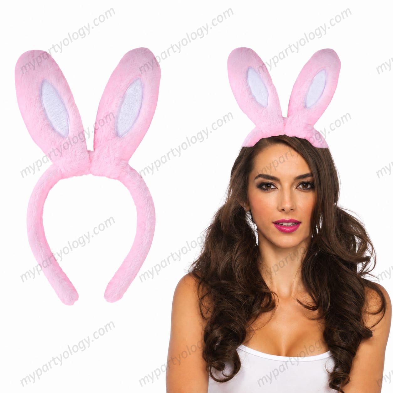 Plush Pink & White Bunny Ears Headband