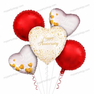 Happy Anniversary Heart Foil Balloon Set (Pack of 5)