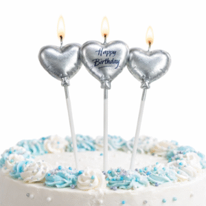 Happy Birthday Silver Heart Candles (Pack of 3)