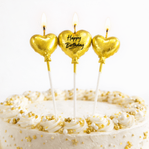 Happy Birthday Gold Heart Candles (Pack of 3)