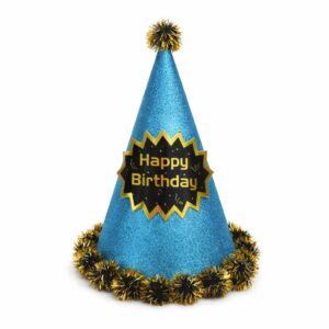 Happy Birthday Blue Glitter Cone Hat