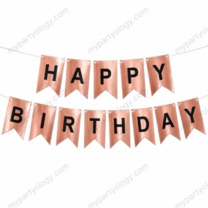 Happy Birthday Rose Gold and Silver Small Metallic  Banner