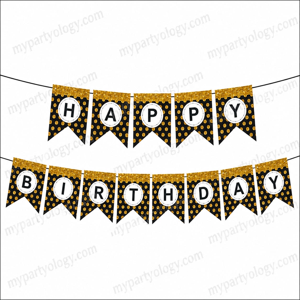 Happy Birthday Black With Gold Metallic Dots Large Banner