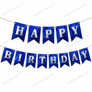 Happy Birthday Blue & Silver Small Metallic Banner