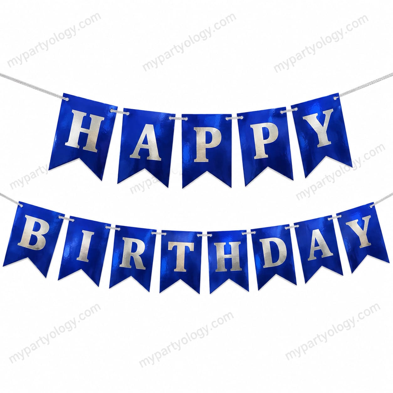 Happy Birthday Blue & Silver Small Metallic Banner