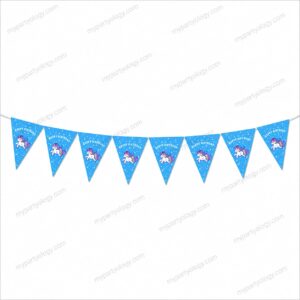 Unicorn Happy Birthday Blue Flag Paper Banner