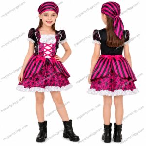 Girls Black & Pink Pirate Costume (Small)