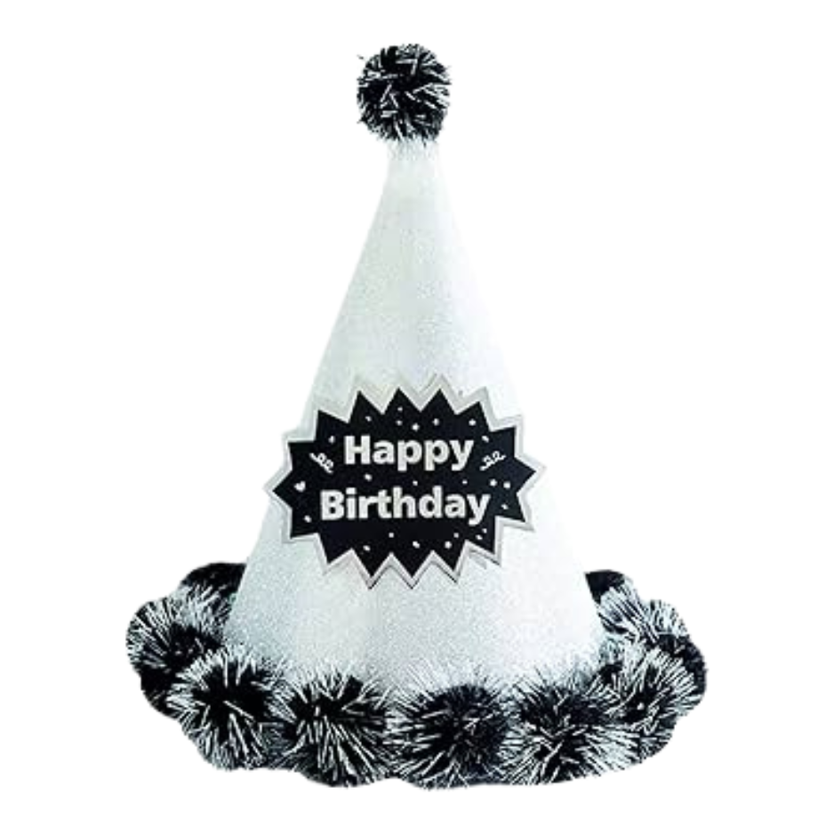 Happy Birthday Silver Glitter Paper Cone Hat