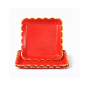 Red Square With Gold Trim 10'' Paper Plate Set (Pack of 10)