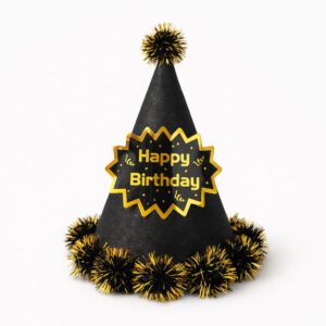 Happy Birthday Matte Black Cone Hat