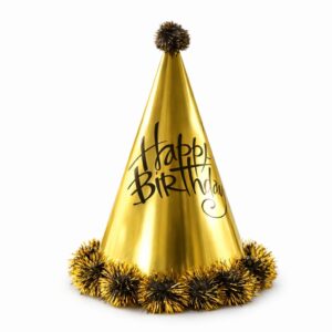 Happy Birthday Gold And Black Cone Hat