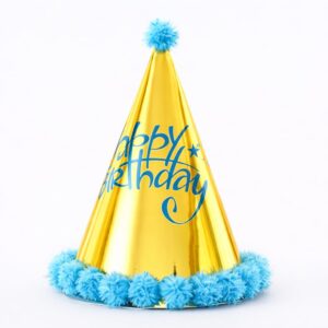 Happy Birthday Gold And Blue Cone Hat