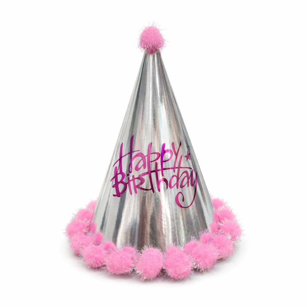 Happy Birthday Pink And Silver Cone Hat