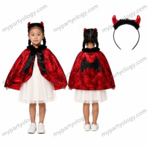 Red Bat Kids Cape With Headband (Pack of 2)