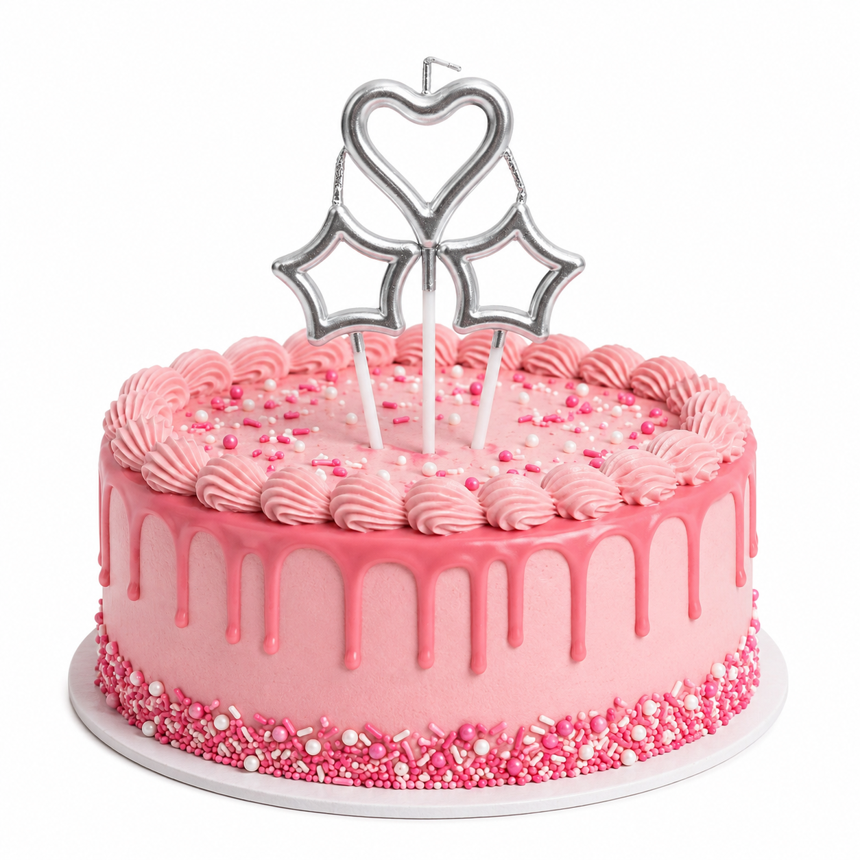 Fancy Heart & Stars Silver Pick Candles