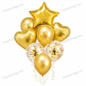 Gold Heart and Star Confetti Balloon Set (Pack of 8)