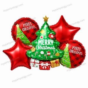 Merry Christmas Tree Foil Balloon Set (Pack of 5)