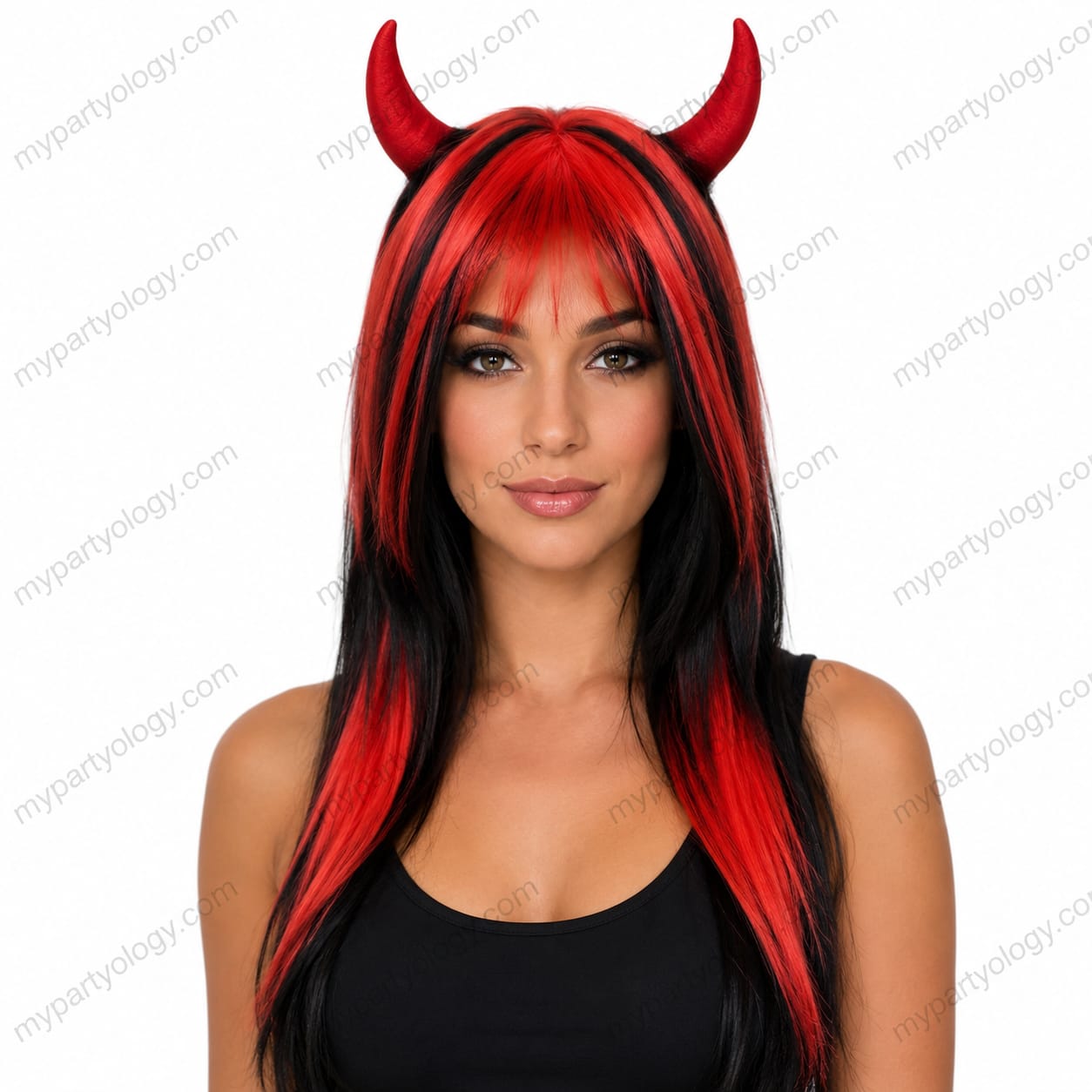 Devil Horn Black & Red Wig (Pack of 1)