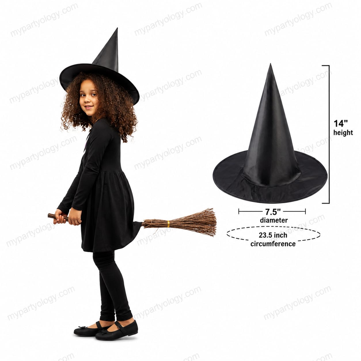 Witch Kids & Adults Plain Black Hat - Image 3