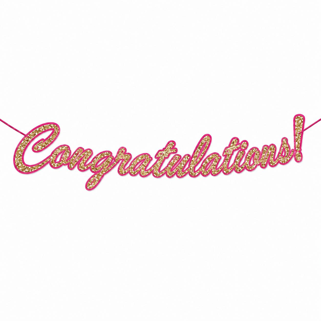 Congratulations Pink & Gold Glitter Cursive Paper Banner