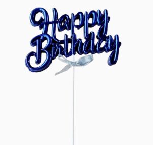 Happy Birthday Blue Metallic Cake Topper