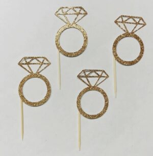 Gold Glitter Ring Cake Topper (Pack of 4)